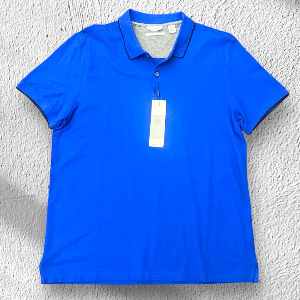 (SOLD OUT!) Calvin Klein Mens Blue Slim Fit Polo Shirt Size Large